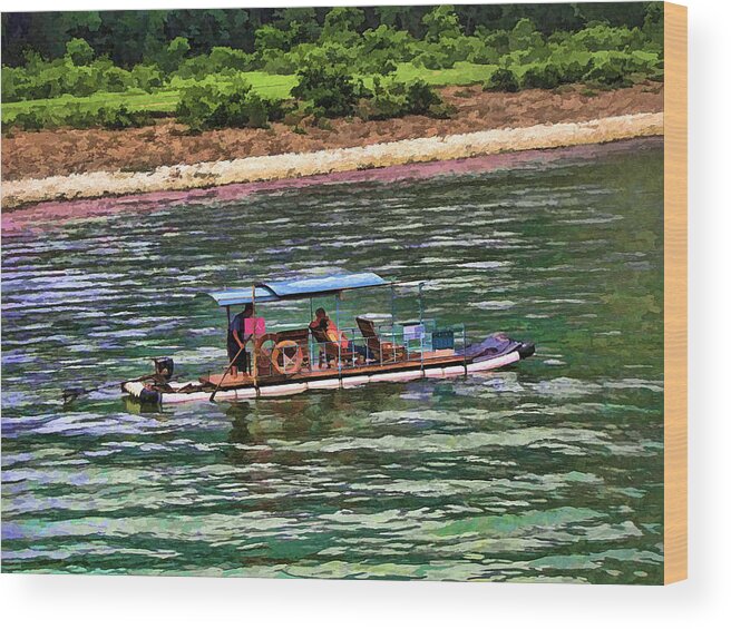 Guilin Wood Print featuring the photograph Boat on the Li River by Helaine Cummins