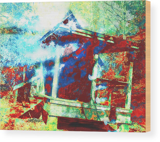 Cabin In The Fog Wood Print featuring the digital art Cabin in the Fog by Seth Weaver