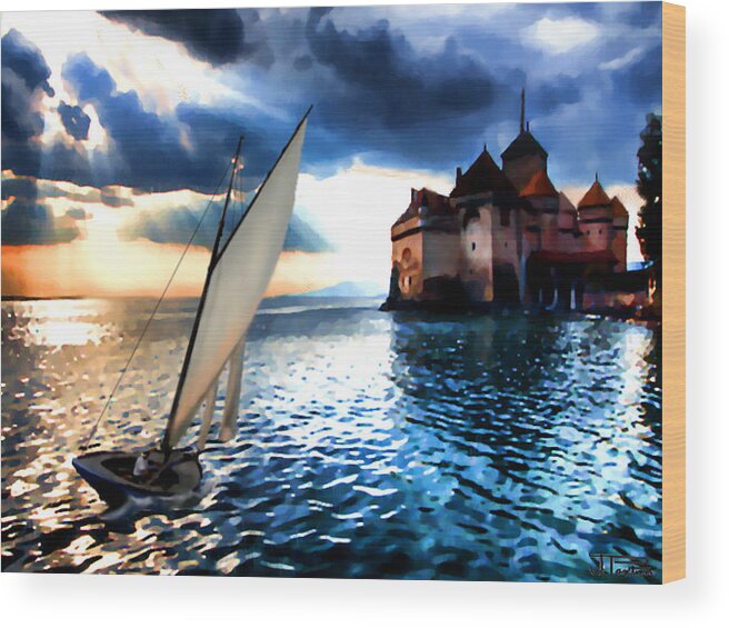 Switzerland Wood Print featuring the painting Chateau de Chillon on Lake Geneva by Jann Paxton