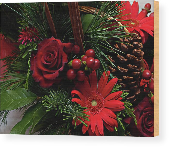 Christmas Wood Print featuring the photograph Christmas Florals by ShaddowCat Arts - Sherry