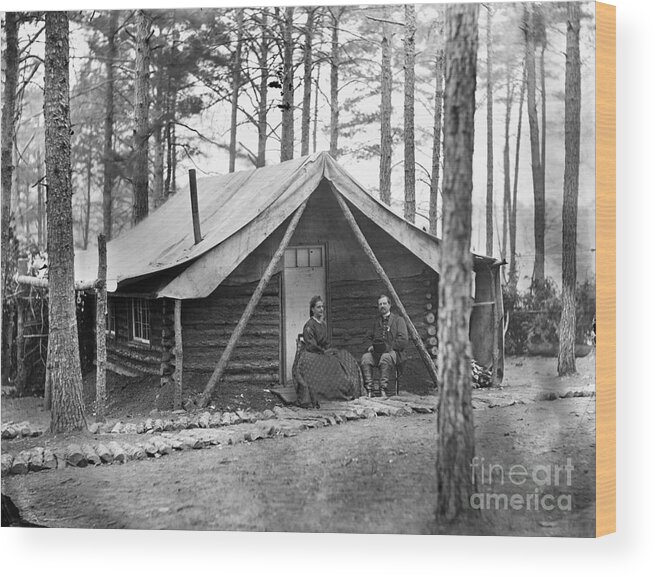 1864 Wood Print featuring the photograph Civil War: Log Cabin, 1864 by Granger