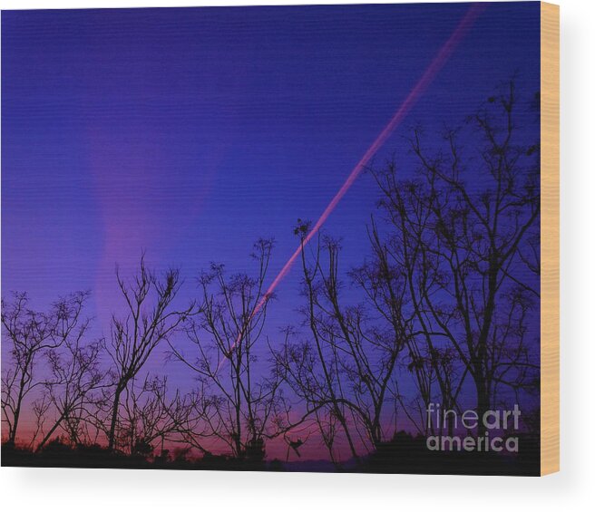 Contrail Wood Print featuring the photograph Contrail Contrast by Customikes Fun Photography and Film Aka K Mikael Wallin