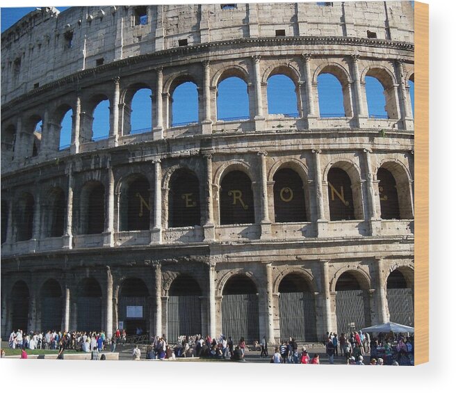 Sandy Collier Wood Print featuring the photograph Crowds at Colosseum by Sandy Collier