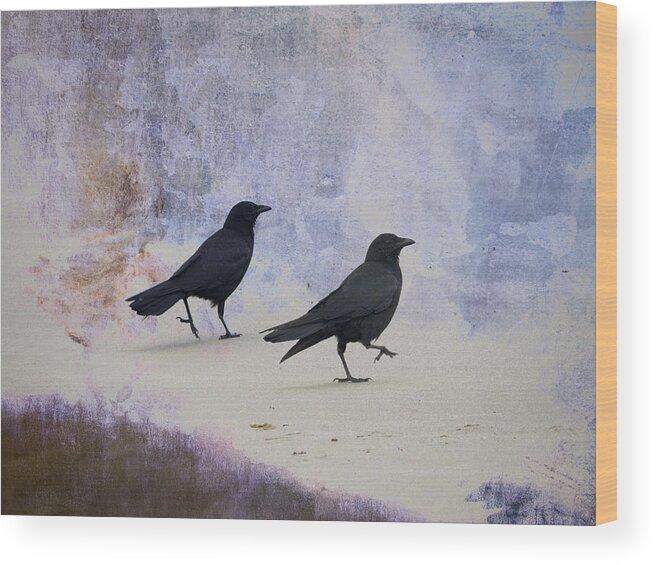 Crow Wood Print featuring the photograph Crows Walking on the Beach by Carol Leigh