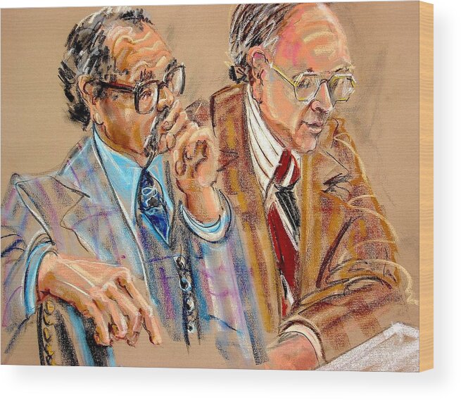 Drawings Wood Print featuring the painting Defense Lawyers by Les Leffingwell