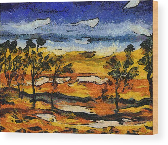 Desert Wood Print featuring the digital art Desert homage at Van Gogh by Roberto Gagliardi