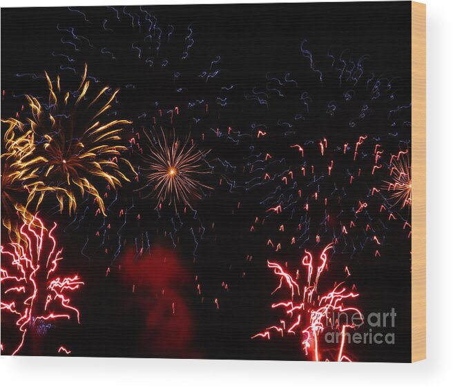 Oshkosh Wood Print featuring the photograph Fireworks at Oshkosh Airventure 2012. 01 by Ausra Huntington nee Paulauskaite