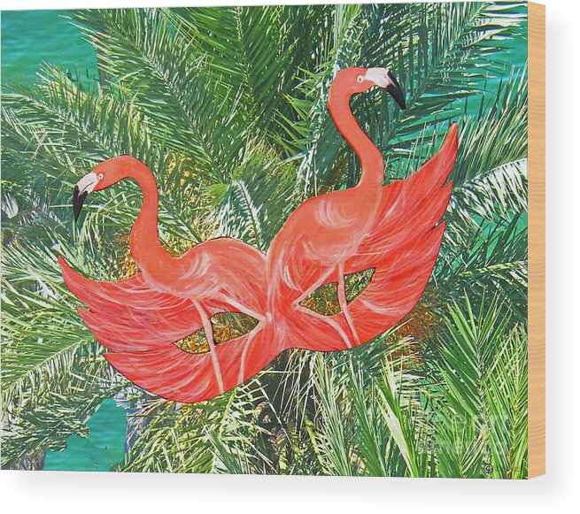 Flamingos Wood Print featuring the photograph Flamingo Mask 4 by Lizi Beard-Ward