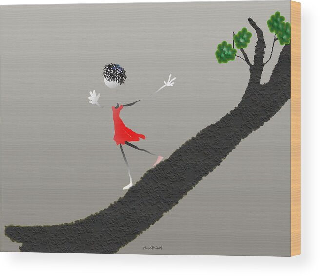 Girl Wood Print featuring the digital art Girl Running Down a Tree by Asok Mukhopadhyay