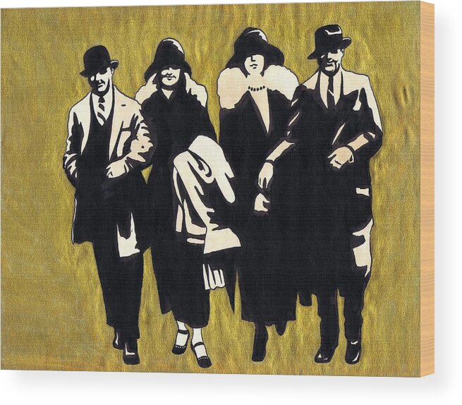 Nostalgia Wood Print featuring the drawing Gold Couples by Mel Thompson