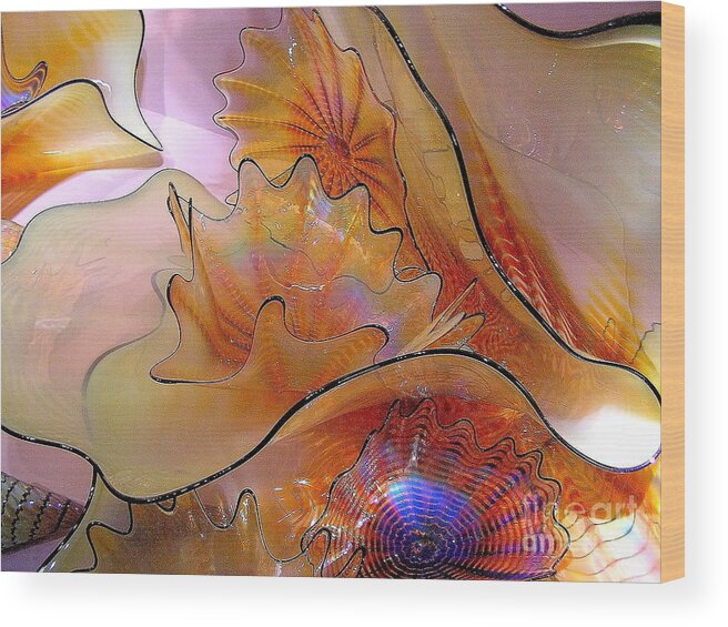 Blown Glass Wood Print featuring the photograph Golden Glass Waves by Christina A Pacillo