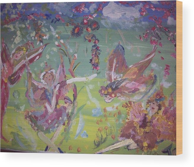 Fairy Wood Print featuring the painting Good Morning Fairies by Judith Desrosiers