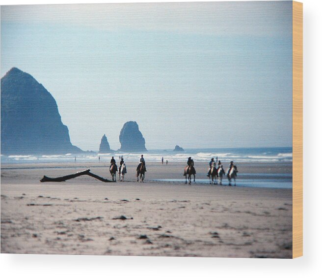 Horses Wood Print featuring the mixed media Horse Riders on Canon Beach Oregon by Bruce Ritchie