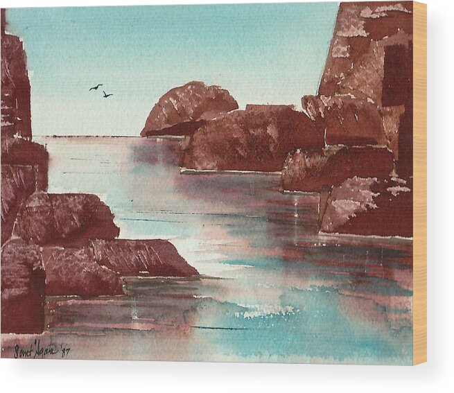 Rocks Wood Print featuring the painting Inlet by Frank SantAgata