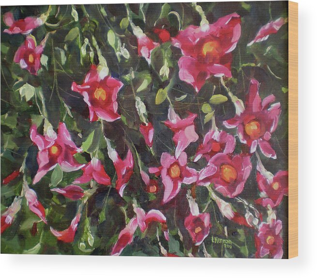 Flowers Wood Print featuring the painting Judys Bouganvillias by Les Herman