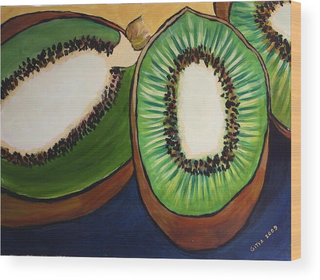  Kiwi Paintings Wood Print featuring the painting Kiwis by Gitta Brewster