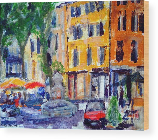 France Wood Print featuring the painting la place Cotignac by Jackie Sherwood