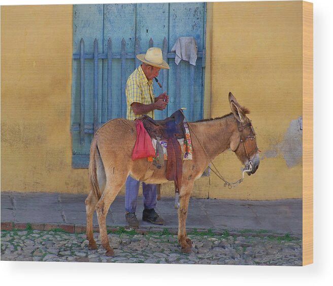 Cuba Wood Print featuring the photograph Man and a Donkey by Lynn Bolt