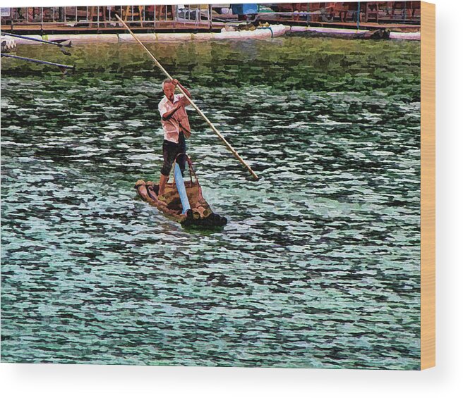 Li River Wood Print featuring the photograph Man on Raft Li River Guilin China by Helaine Cummins