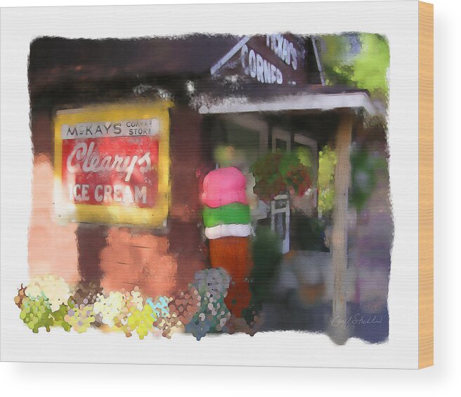 Crystal Lake Campground Northern Highland State Forest Wisconsin Highway N Sayner Star Plum Trout Muskellunge Firefly Minocqua Ice Cream Northwoods Corner Store Wood Print featuring the digital art McKays Corner Store by Geoff Strehlow