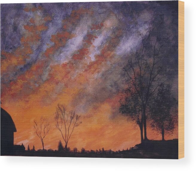 Sun Wood Print featuring the painting Midwest Sunset by Stacy C Bottoms