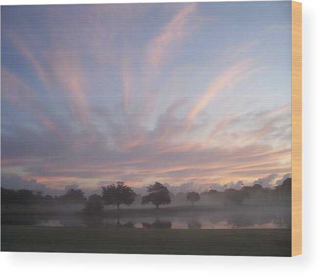 Sunrise Wood Print featuring the photograph Misty Morning Sunrise by Sheila Silverstein