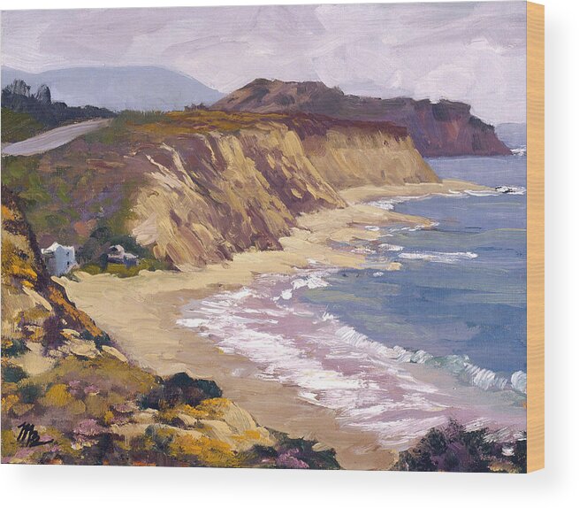 Southern California Wood Print featuring the painting North of Crystal Cove by Mark Lunde