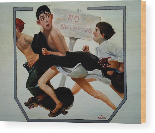 Children Wood Print featuring the painting Ode to Norman Rockwell by Chris Law