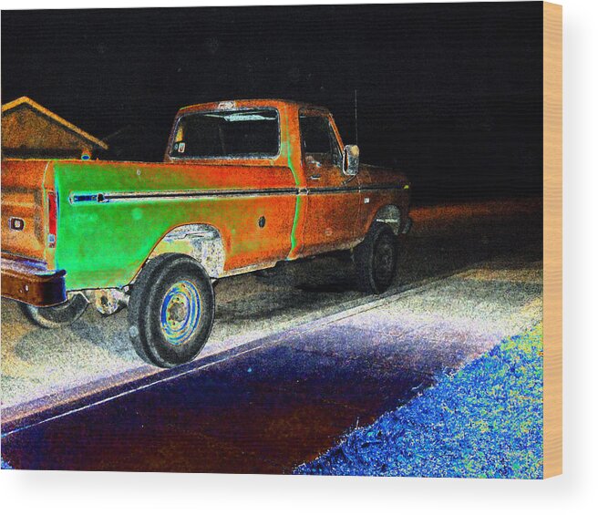 Truck Wood Print featuring the digital art Old Truck At Night by Eric Forster