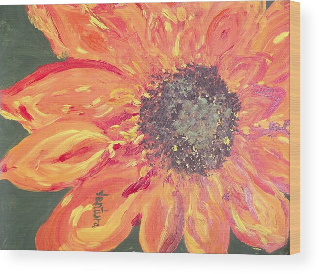 Orange Sunflower Wood Print featuring the painting Orange Sunflower by Clare Ventura