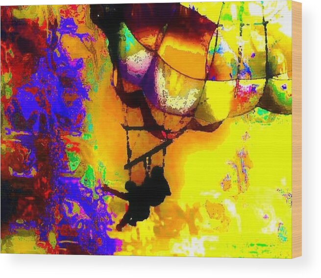 Abstract Parasailing Wood Print featuring the digital art Parasailing by Carrie OBrien Sibley