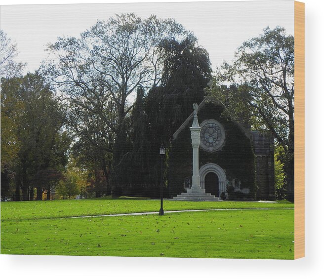 Pomfret Wood Print featuring the photograph Pomfret Prep Church in the fall by Kim Galluzzo