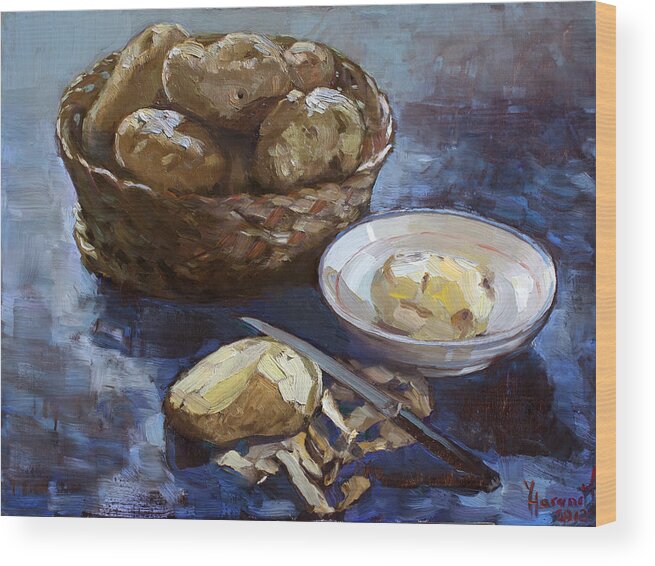 Potatoes Wood Print featuring the painting Potatoes by Ylli Haruni