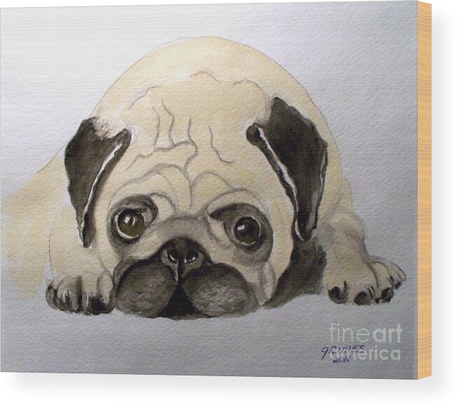 Dog Wood Print featuring the painting Pug by Carol Grimes