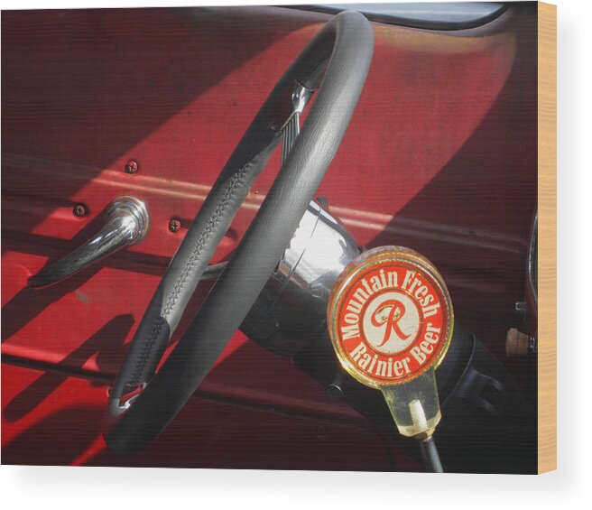 Classic Cars Wood Print featuring the photograph Rainier Stick Shift by Kym Backland