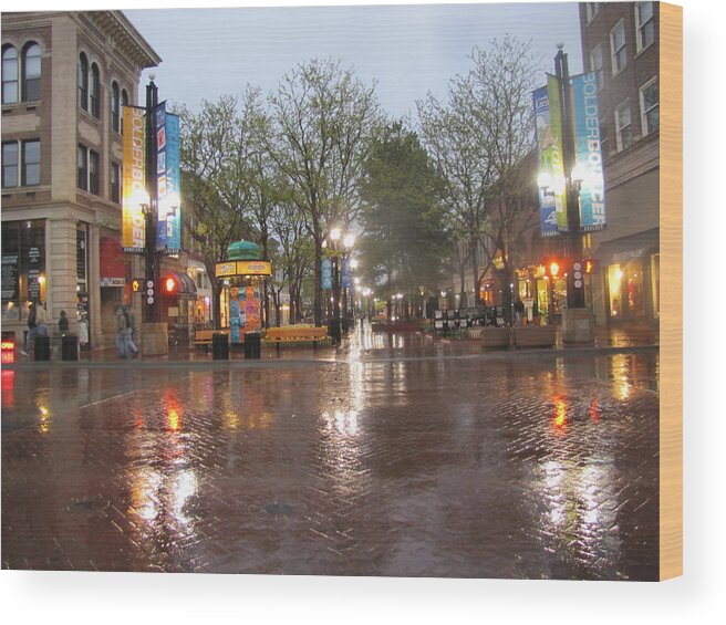 Rainy Night In Boulder Wood Print featuring the photograph Rainy Night in Boulder by Shawn Hughes