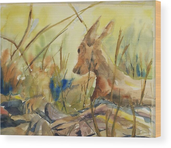 Doe Wood Print featuring the painting Resting Doe by Barbara McGeachen