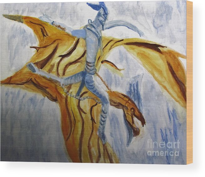 Ride Toruk The Dragon Wood Print featuring the painting Ride Toruk the Dragon from Avatar by Stanley Morganstein