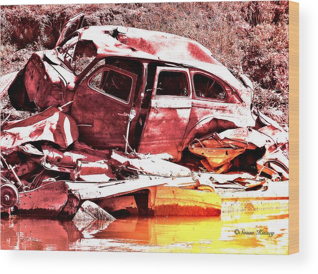 Junk Car Wood Print featuring the digital art River Wreck ver2 by Susan Kinney