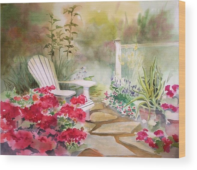 Landscape Wood Print featuring the painting Secret garden by Richard Willows
