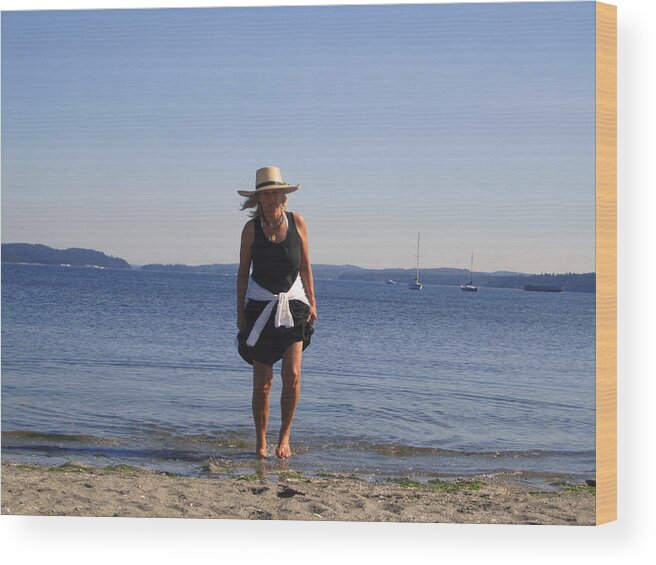 Lady Wood Print featuring the photograph She Loves The Beach by Kym Backland