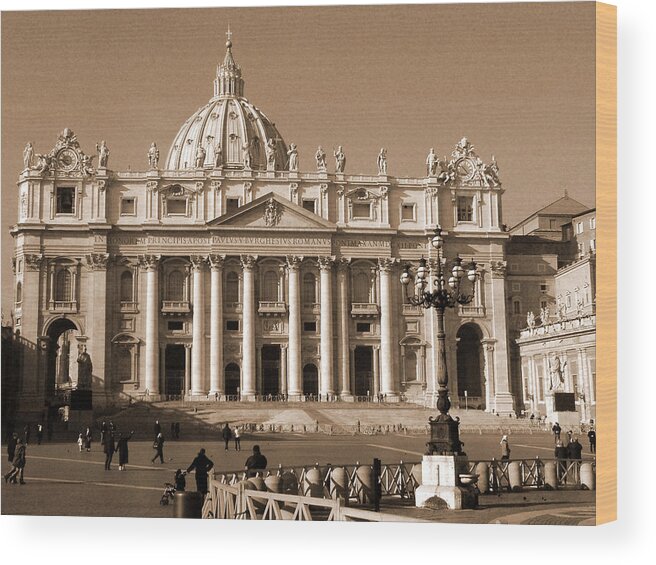 Sepia Wood Print featuring the photograph St. Peter's Basilica by Donna Corless