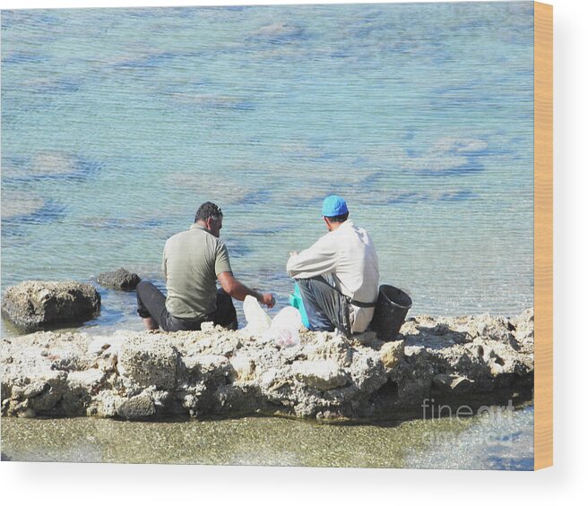 Fishermen Are Still Fishing At The Sea Of Galilee Wood Print featuring the photograph Still fishing on the sea of the Galilee by Robin Coaker