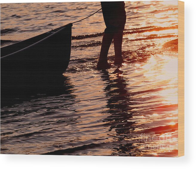 Canoe Wood Print featuring the photograph Summer Days - Canoeing at Sunset by Angie Rea