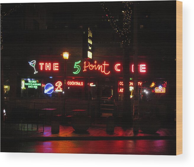 Signs Everywhere A Sign Wood Print featuring the photograph The 5 Point Cafe by Kym Backland