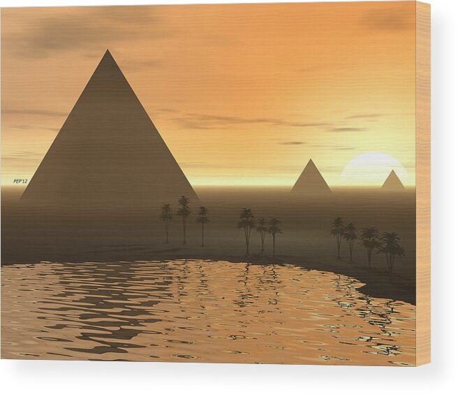 Giza Wood Print featuring the digital art The Giza Necropolis by Phil Perkins