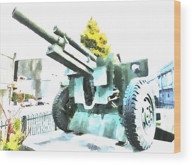 Howitzer Wood Print featuring the photograph The Howitzer 105mm field gun carriage by Steve Taylor