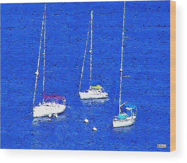 Boat Wood Print featuring the mixed media Three Boats by Paula Greenlee