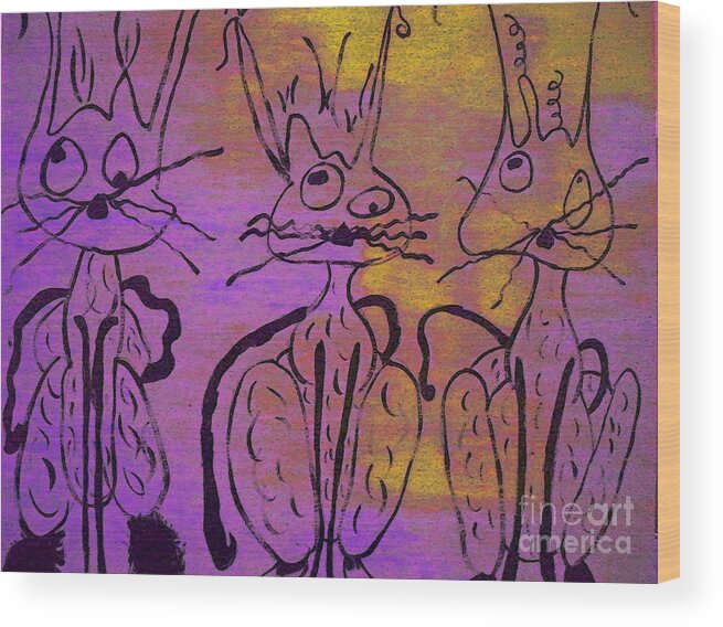 Three Cats Wood Print featuring the painting Three Cats by Donna Daugherty