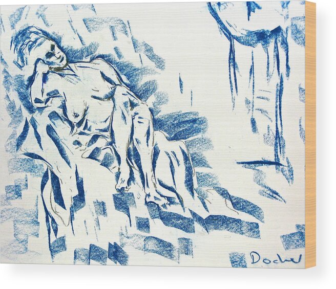 Nudes Wood Print featuring the drawing Time by Brian Sereda